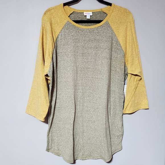 LuLaRoe | XXL Shirt Randy Solid Body (Taupe Gray) / Sleeves Solid Mustard Yellow - Picture 1 of 3